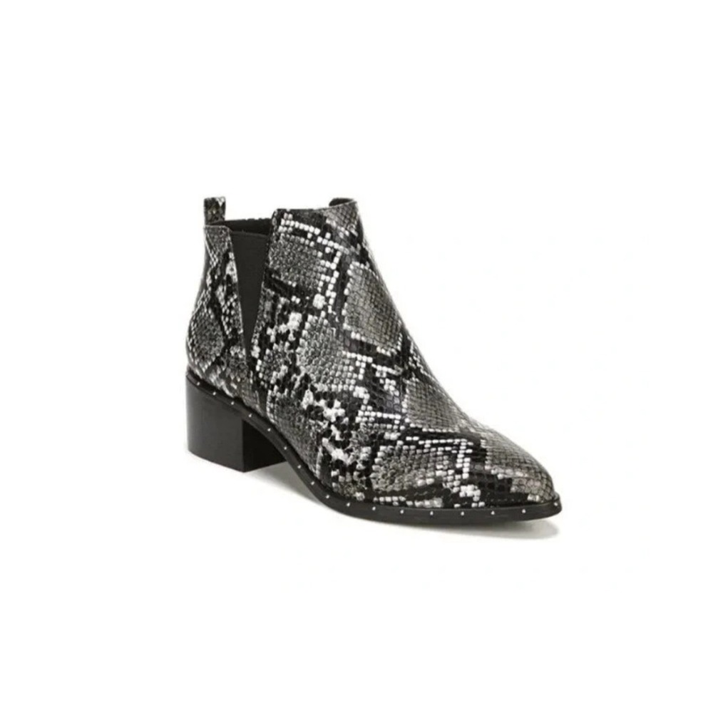 Bar III Gabby Womens Snakeskin Print Pointed Toe BlockHeel Ankle Boots Grey 7.5M